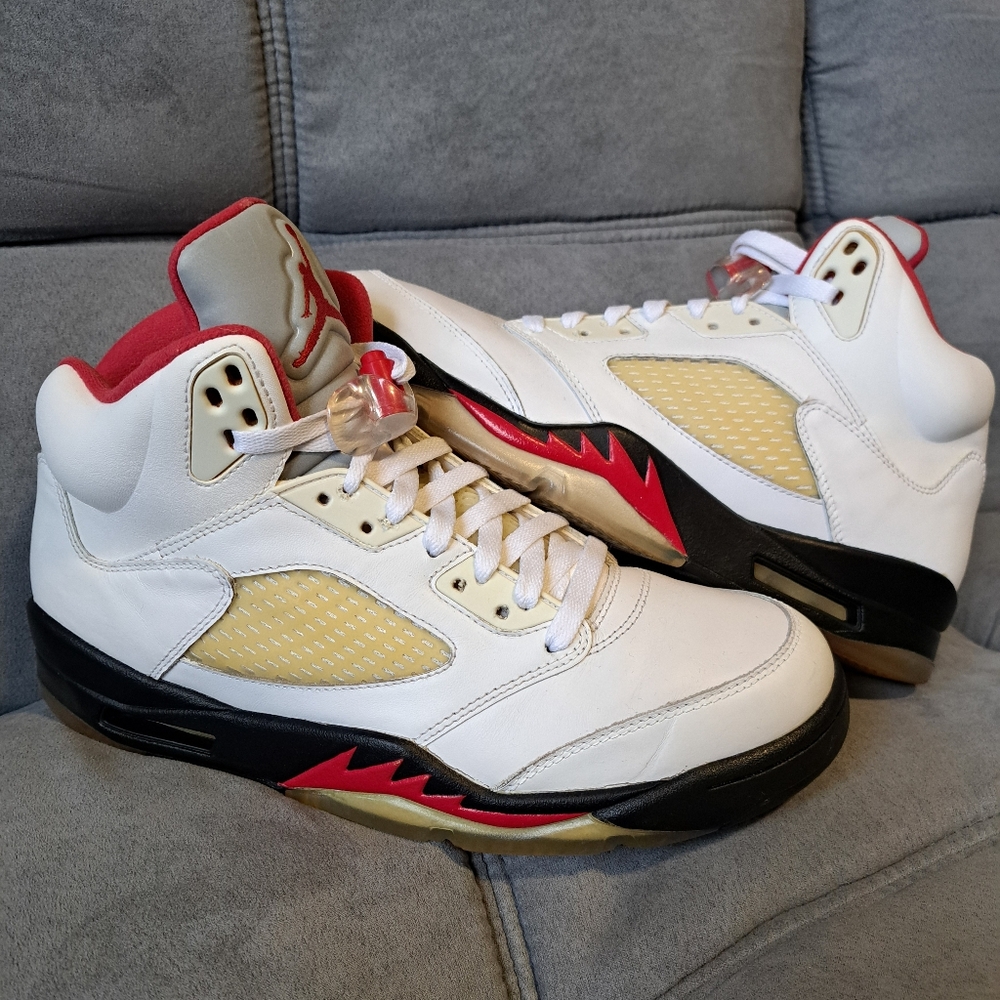Nike Air Jordan 5s fire red.